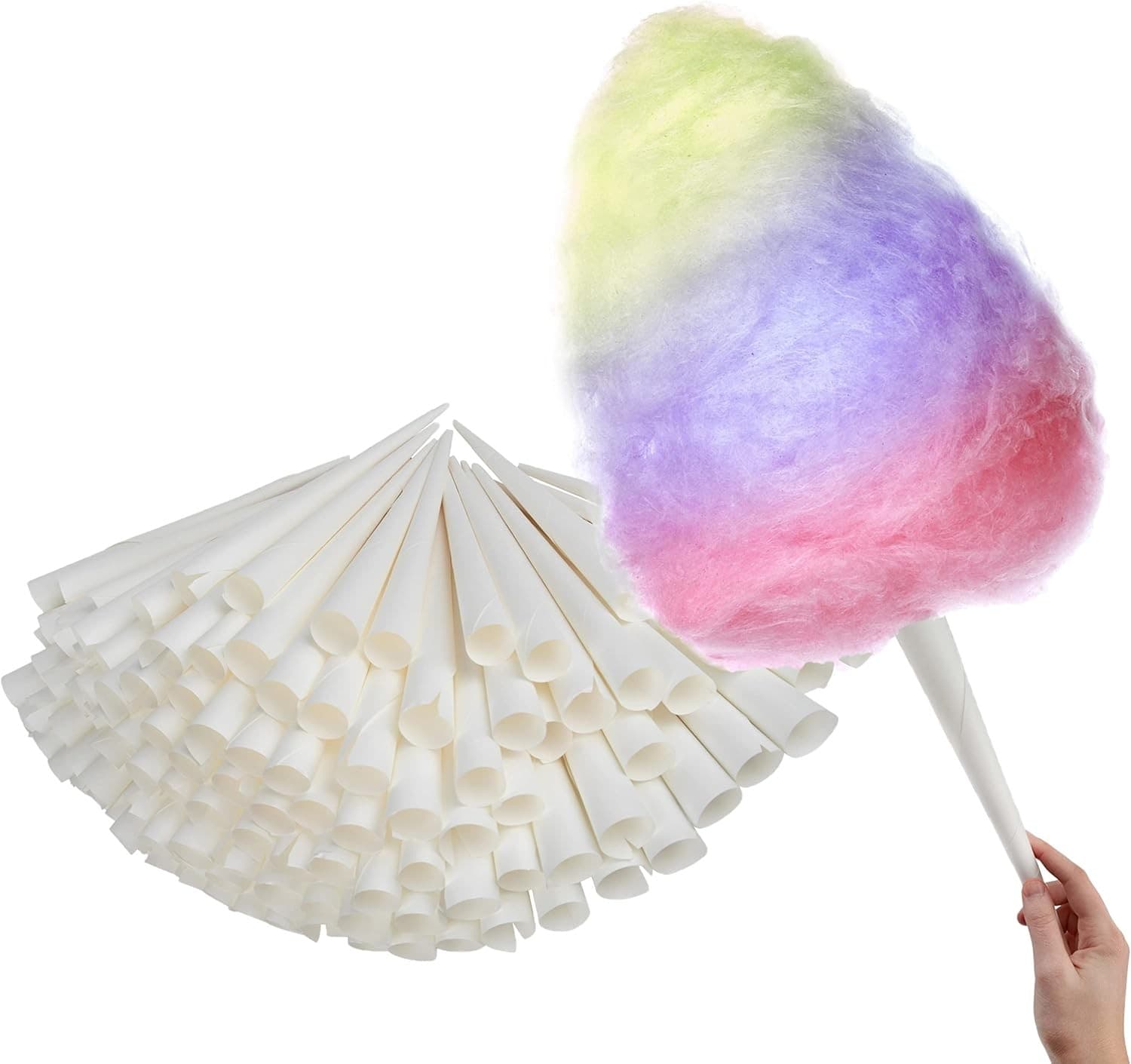 Cotton Candy Cones (100 Pack) – White Kraft Paper Sticks for Floss Sugar &...