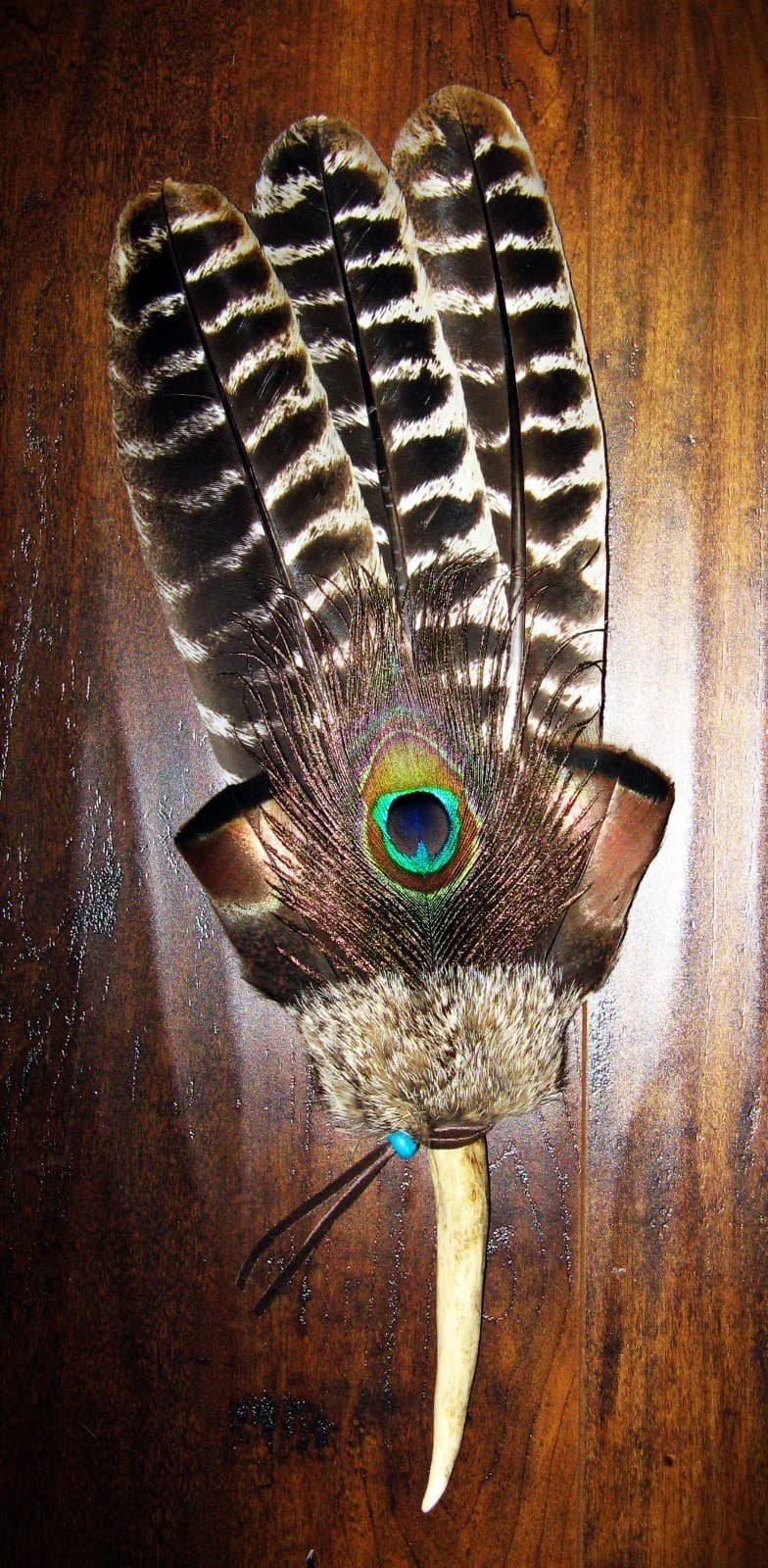 NATIVE AMERICAN TURKEY SMUDGE FAN FEATHERS CEREMONIAL PRAYER 18" 5