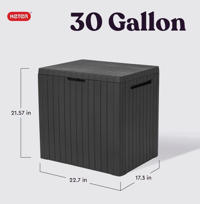 Keter City 30 Gallon Resin Outdoor Storage Box and Patio Side Table