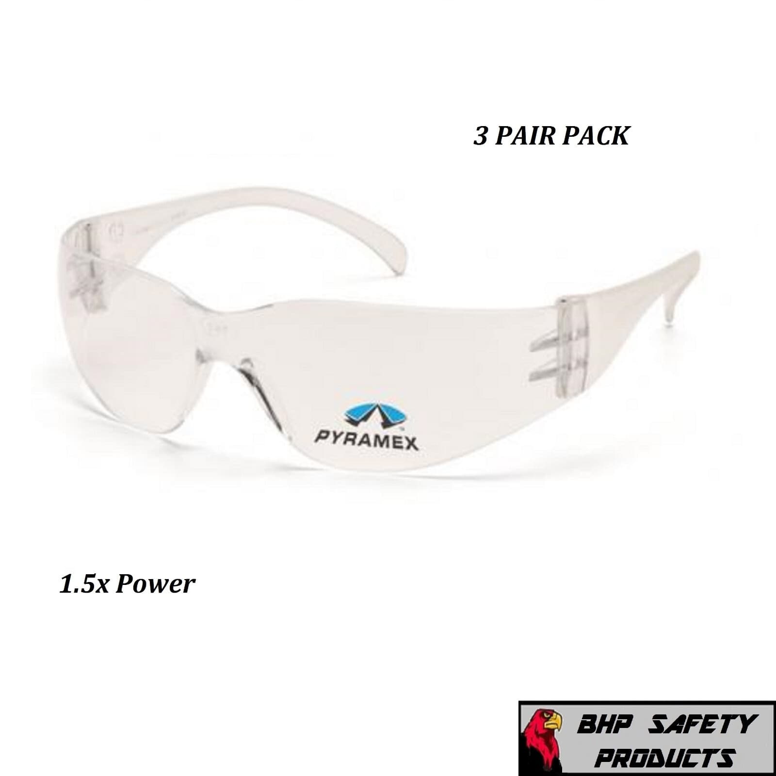 (3 PAIR) PYRAMEX INTRUDER READER SAFETY GLASSES BIFOCAL 1.5 CLEAR LENS S4110R15 2
