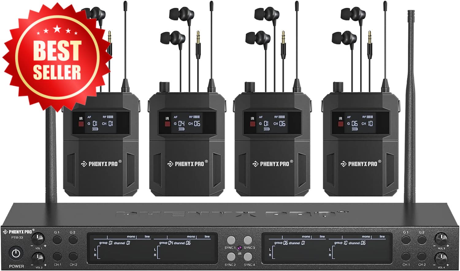 Quad-Channel Wireless In Ear Monitor System 4 Bodypacks UHF Frequencies US