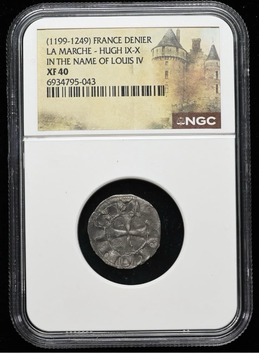 NGC XF40. FRANCE 1199-1249 AD, La Marche Hugh IX-X Louis IV Silver Medieval Coin 2