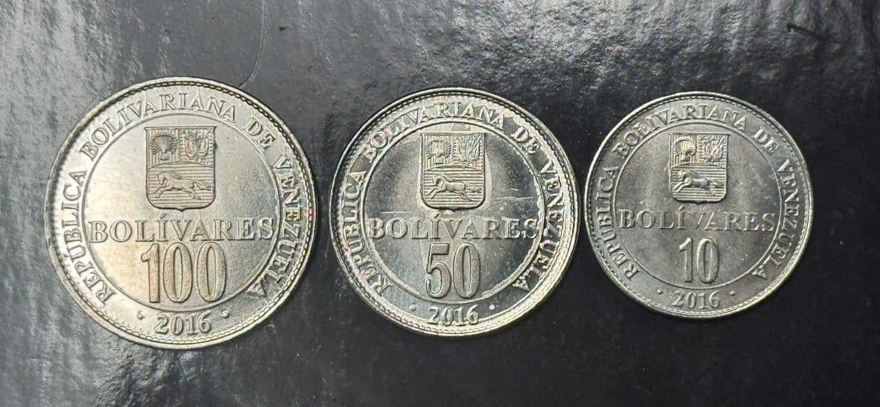 VENEZUELA COMPLETE FULL COIN SET 10 - 50 - 100 Bolivares 2016 UNC LOT OF 3 COINS 3