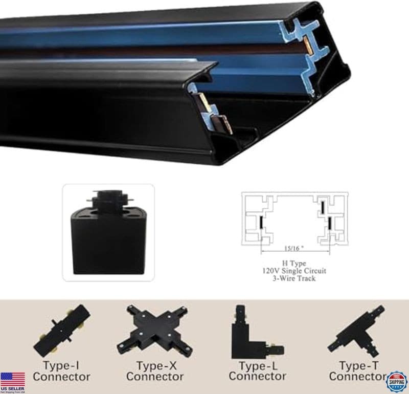 13FT Black H Track Lighting Kit with Dimmer, White Rails, Floating Canopy & 3