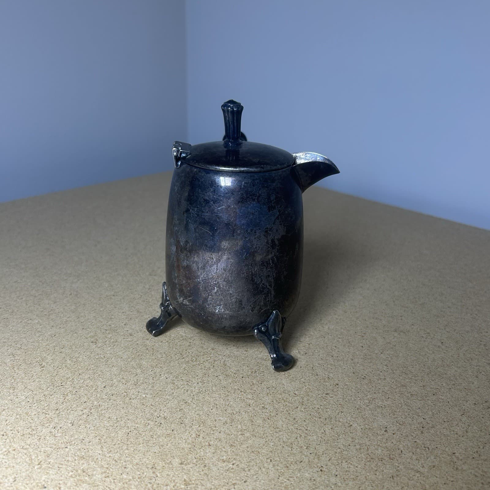 Vintage Silver Plated Floral Footed Creamer w/ Handle & Lid 4