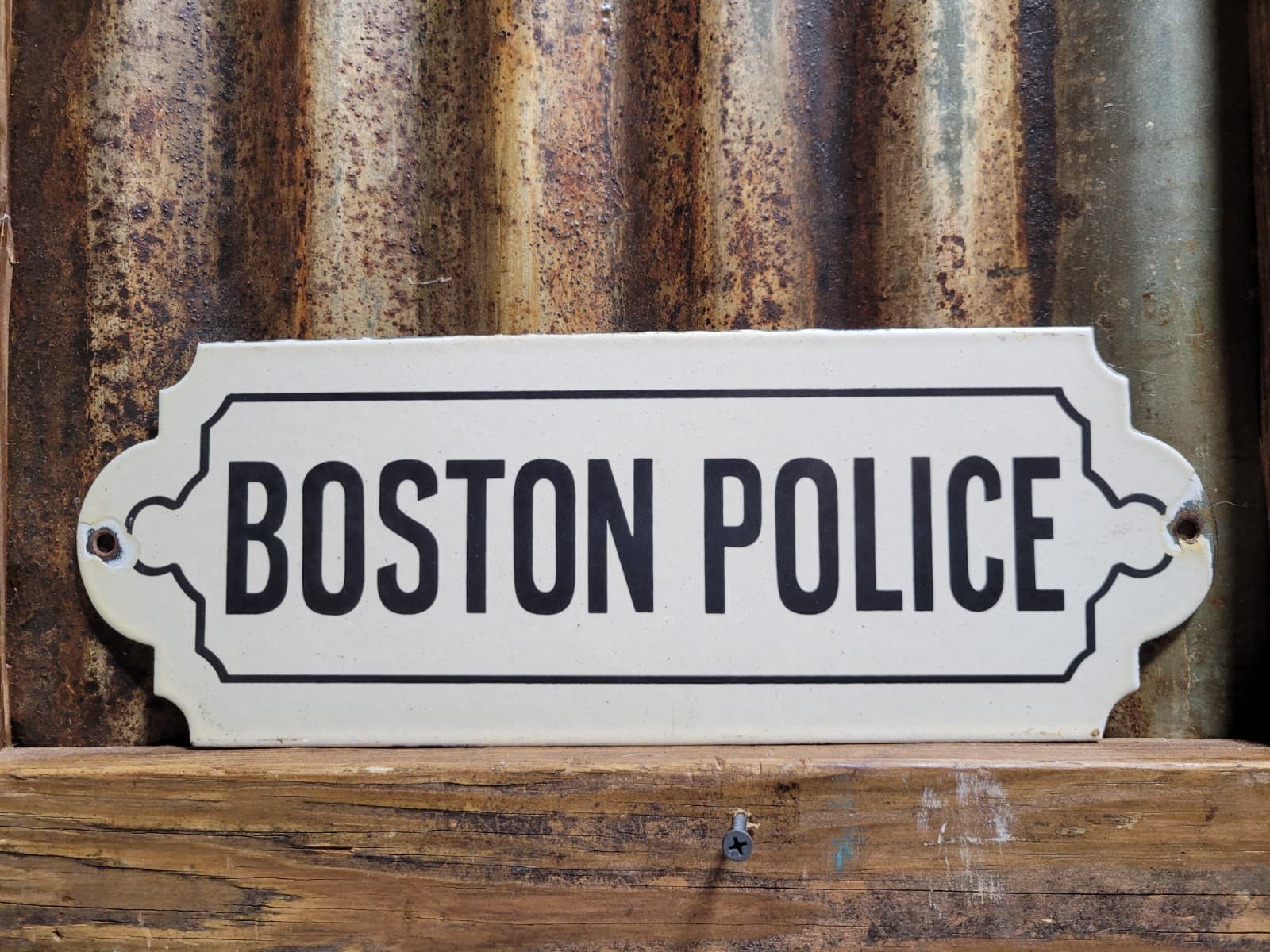 VINTAGE BOSTON POLICE PORCELAIN SIGN OLD LAW ENFORCEMENT BARRACKS STATION 14"