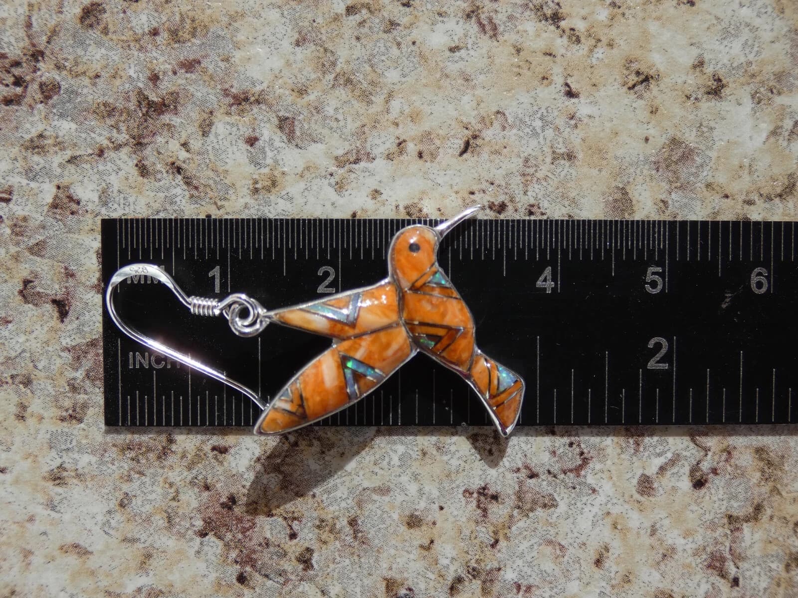 Hummingbird Sterling Silver 925 Nice Spiny Oyster & Opal Inlayed Earrings U24 5