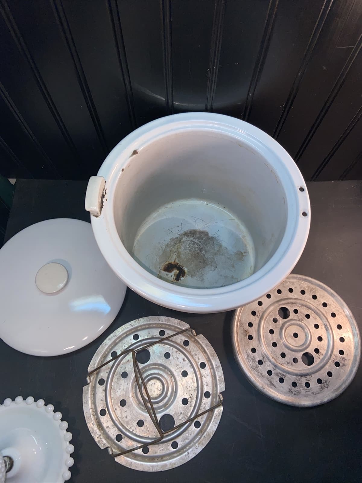 Antique RARE Stock Pot Insert ONLY Canning Enamel Broiler STEAMER Pan 3