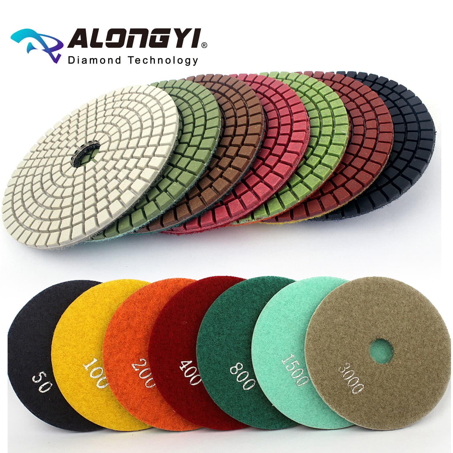 4" 7Pcs Diamond Polishing Pad Wet Use 100mm Flexible Resin Bond Abrasive Wheel