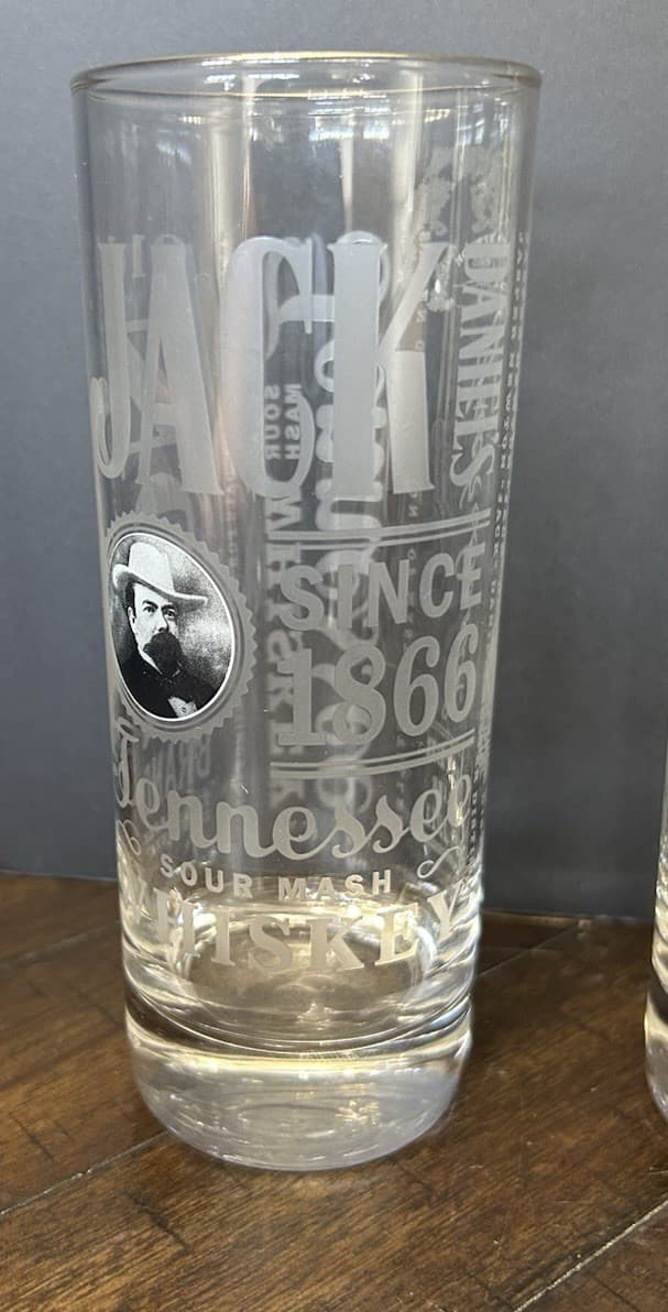 Jack Daniels Tall Boy Highball Glasses 10 oz Whiskey Old No. 7  Barware 2 Set 2