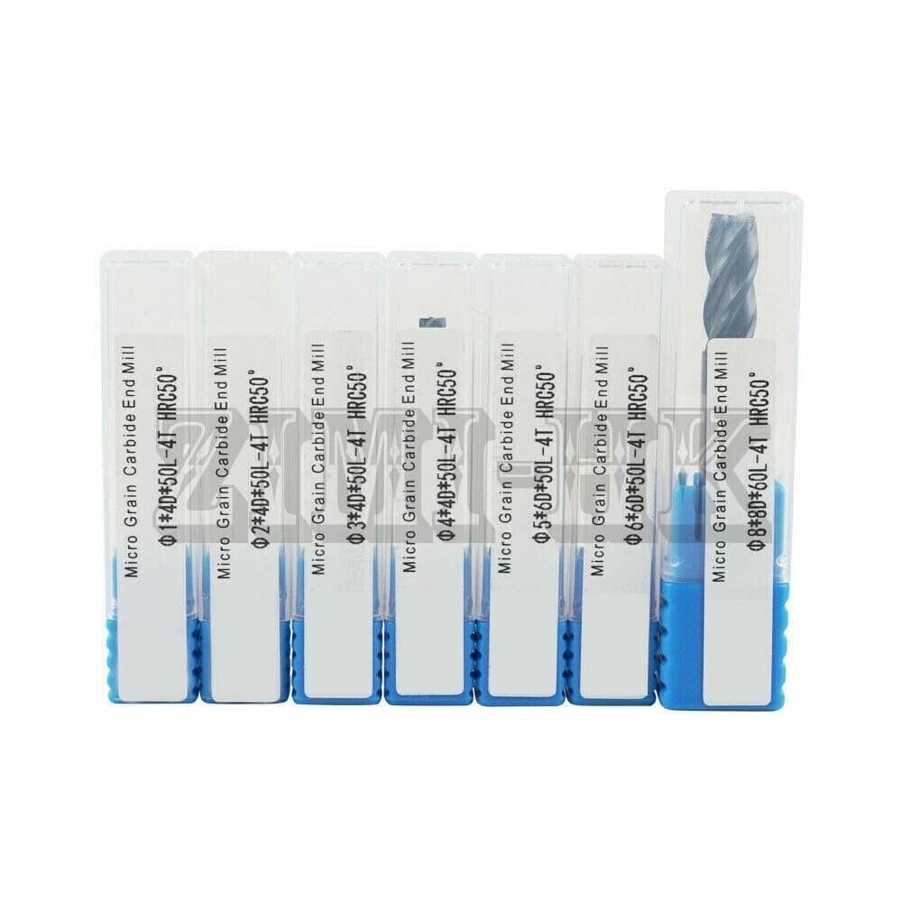7Pcs 4 Flutes Tungsten Carbide End Mill Set CNC Milling Cutter Tool 1-8mm HRC50 6