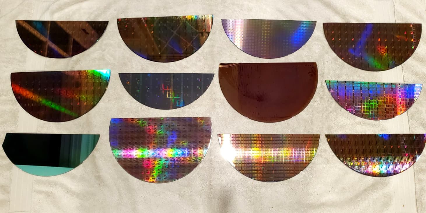 12 PC Lot Half Moon Silicon Semiconductor Lithography 300mm Wafer Slices Lot #DF
