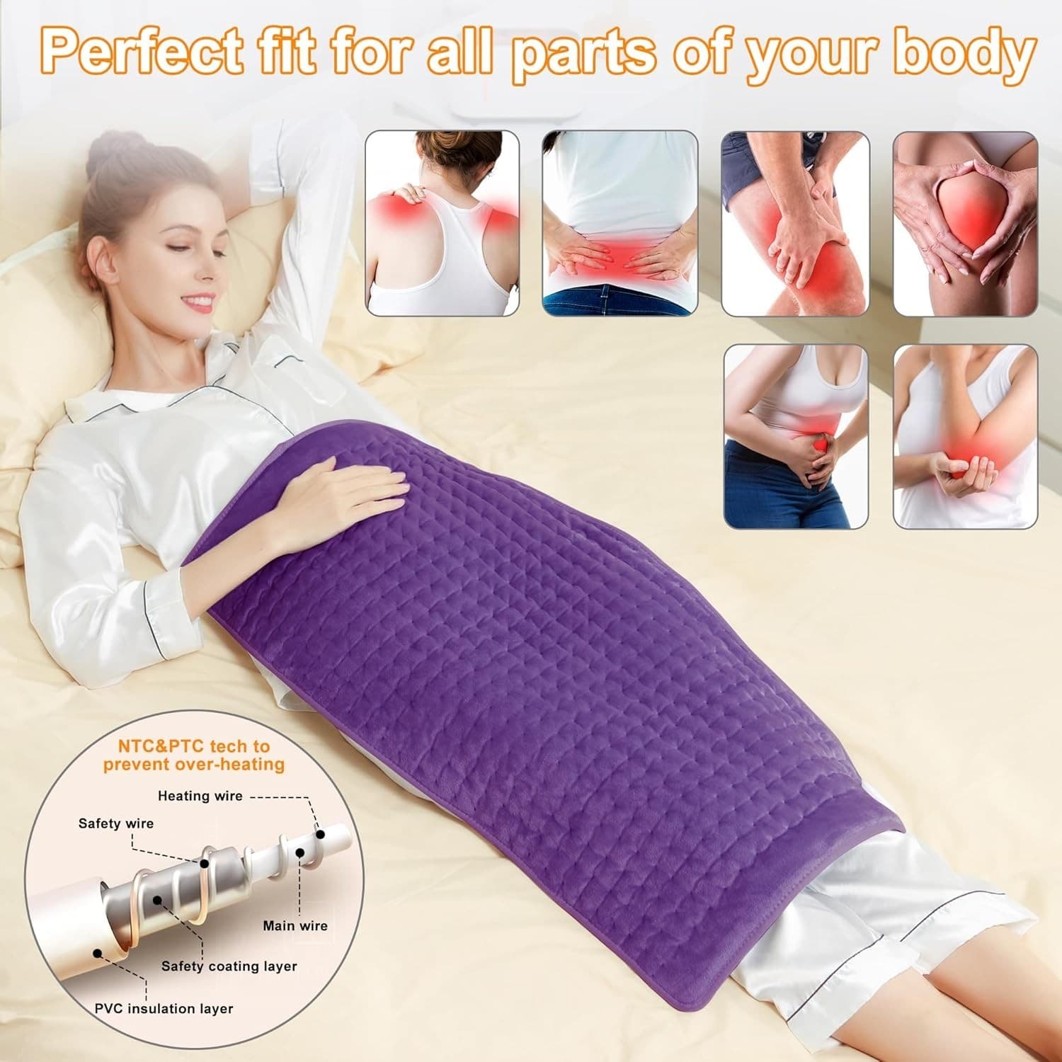 Electric Heating Pad For Back Pain & Cramps Relief 33"x17"6 Level Auto Shut Off 2
