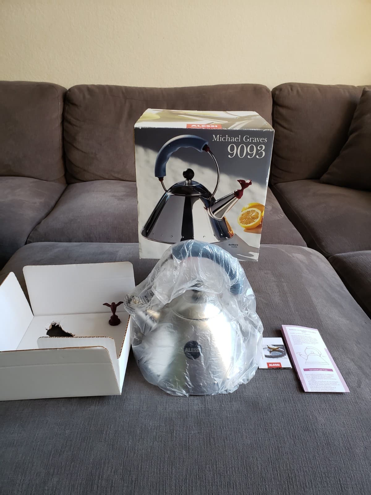 Alessi Michael Graves Kettle w/ Bird Whistle, Blue Handle Model 9093 AUTHENTIC 2