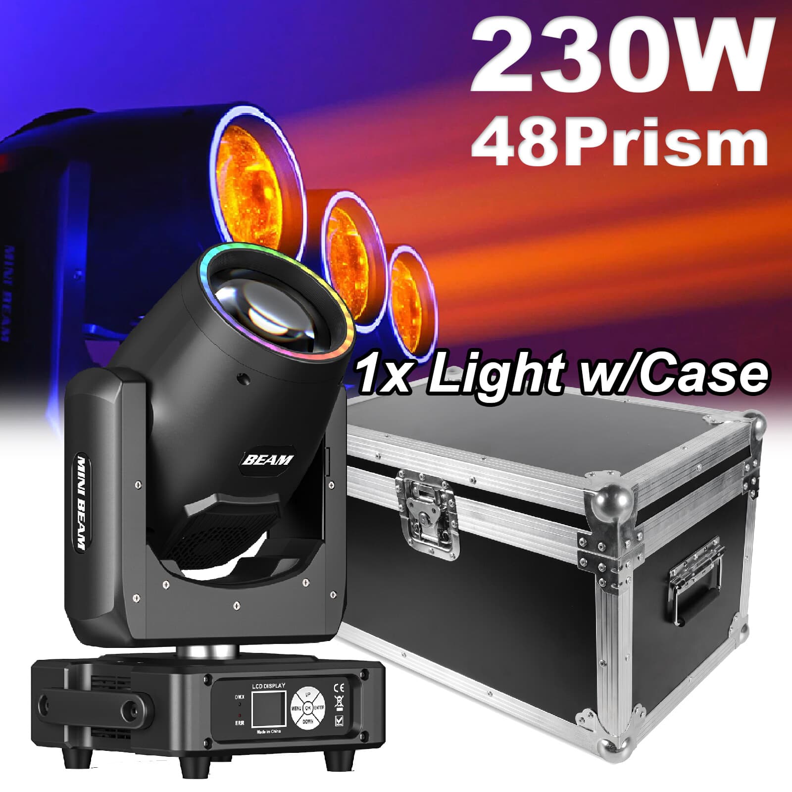 230W 7R Beam Moving Head Light 24 Prism Gobo RGBW dj Disco Stage Light with Case