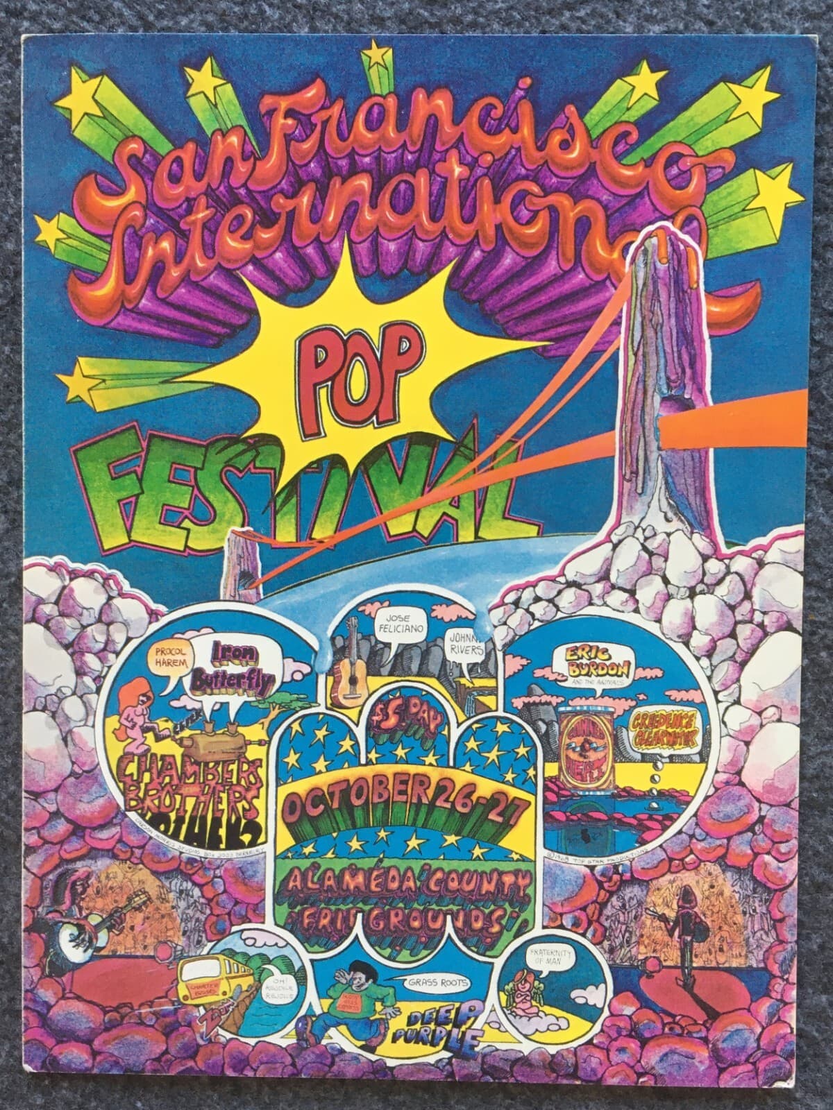 1968 SF Pop Festival Postcard Iron Butterfly Canned Heat CCR Deep Purple