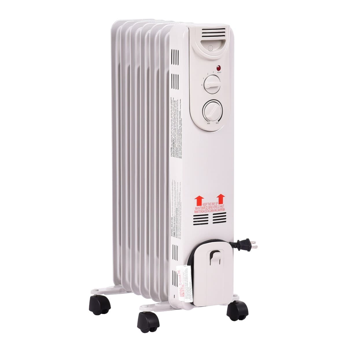 1500W Electric Oil Filled Radiator Portable Space Heater Thermostat Radiant