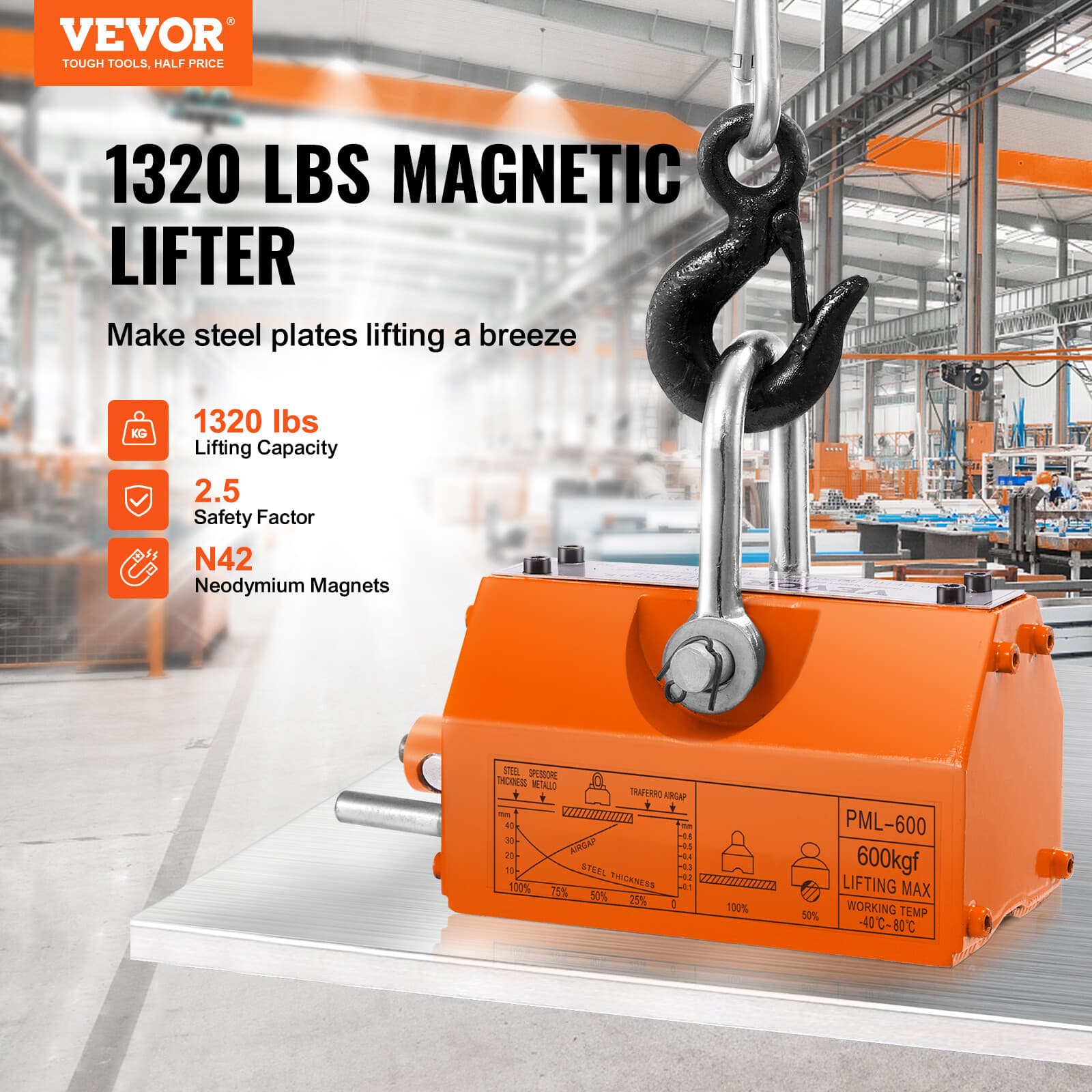 Permanent Magnetic Lifter Lifting Magnet Neodymium Hoist 600 kg/1320 lbs 2