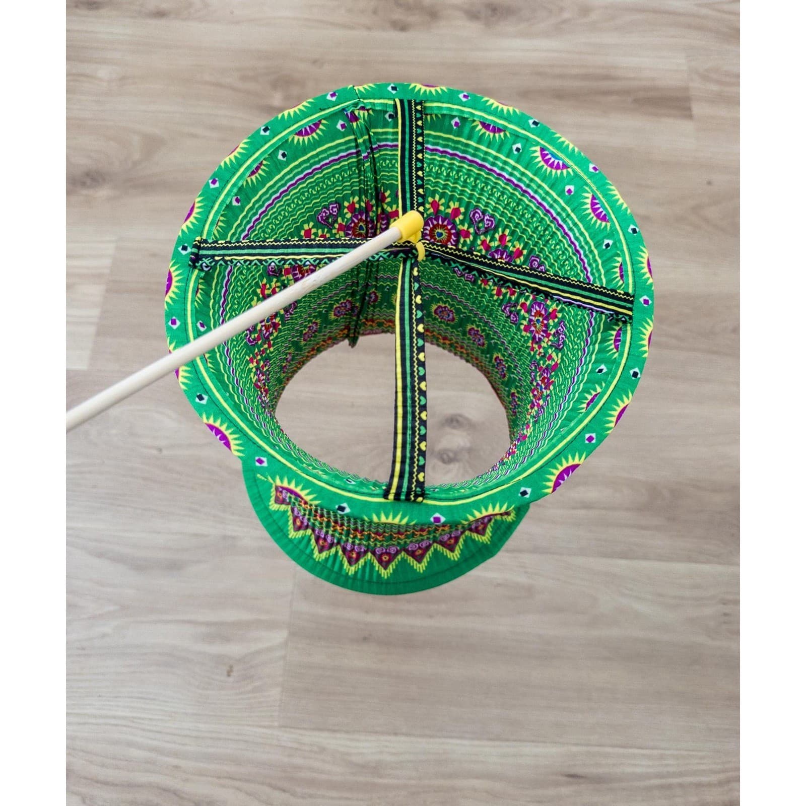 Handmade Hmong Fabric Lantern: Green Boho Hanging Light, Vietnamese Home Decor 4