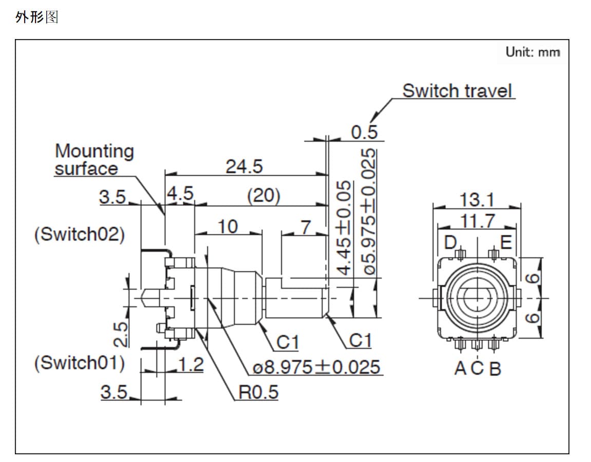 Car Navigation Volume Switch Encoder with Switch, 30 Detent 15 Pulse for ALPS 5