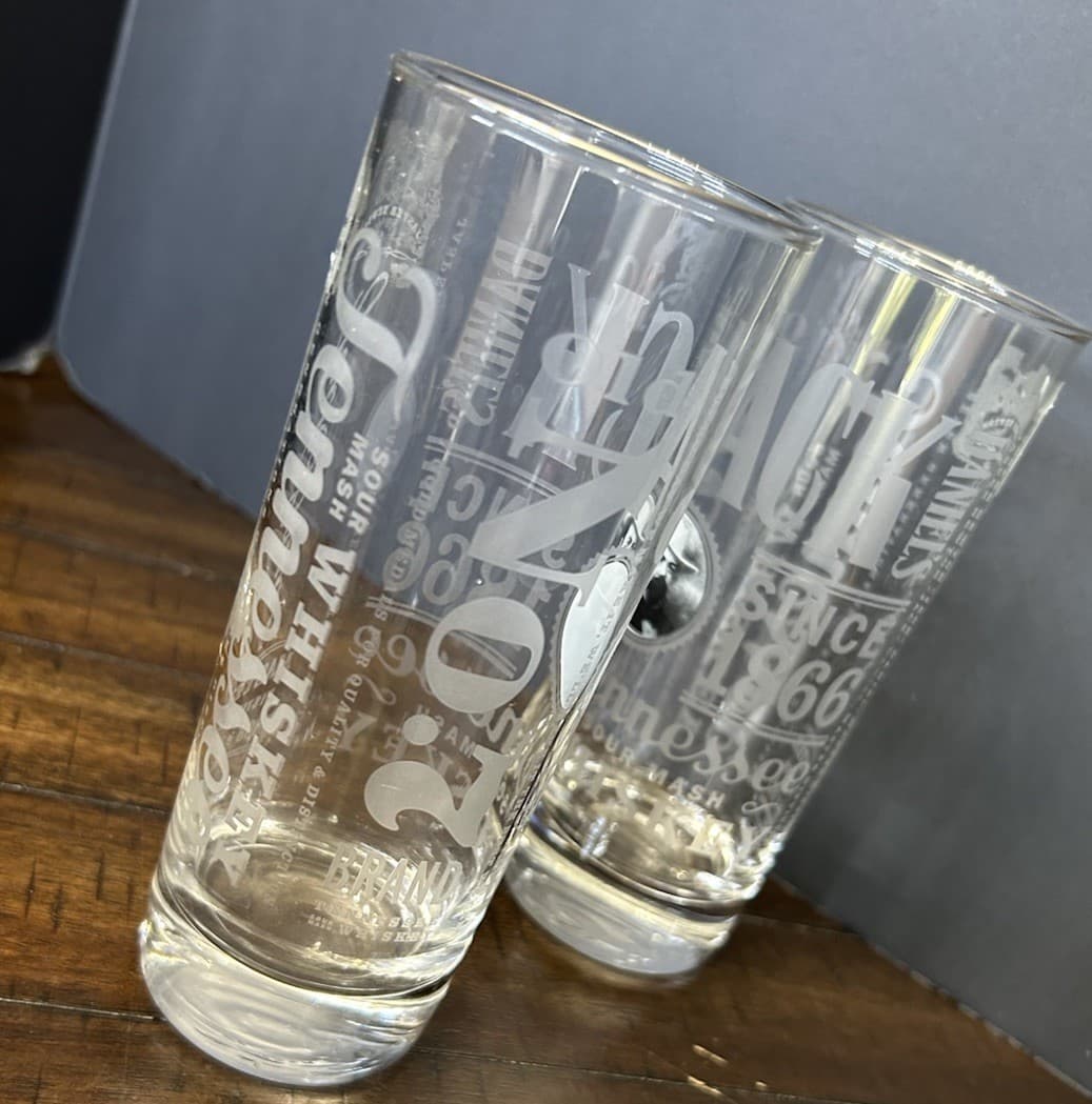 Jack Daniels Tall Boy Highball Glasses 10 oz Whiskey Old No. 7  Barware 2 Set 3