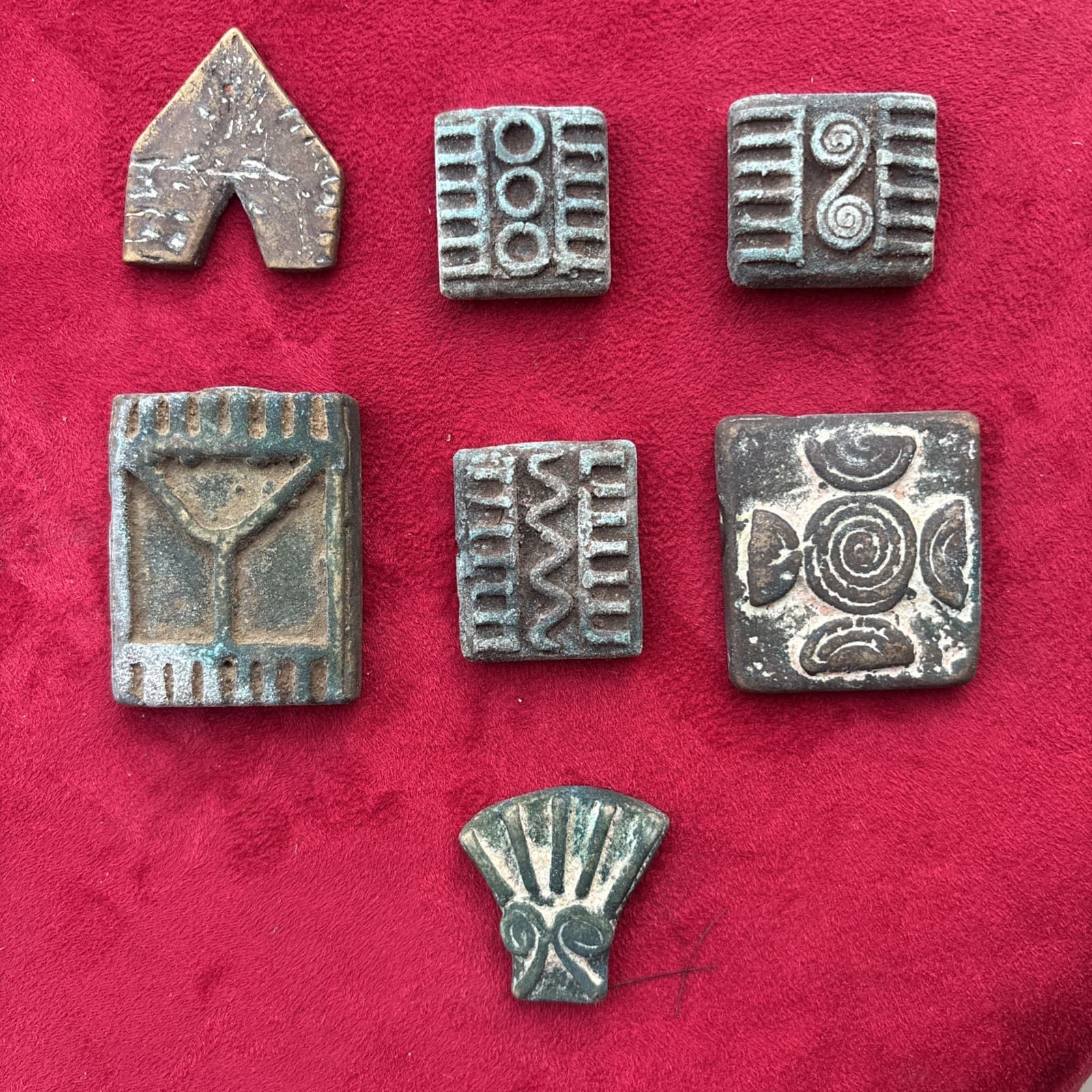 7 VintageBRASS AFRICAN ASHANTI AKAN GEOMETRIC GOLD WEIGHTS 1400-1720 AD 4-20g 