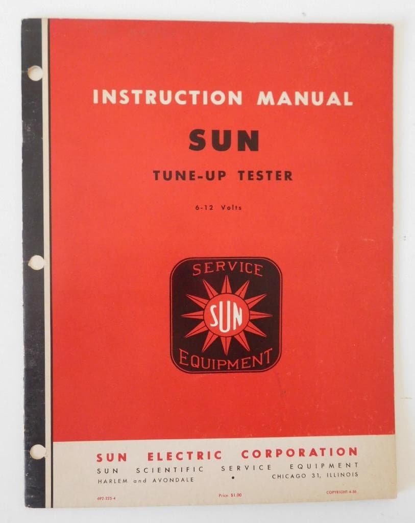 Original 1958 Instruction Manual SUN Electric Master Motor Tester Model MMT