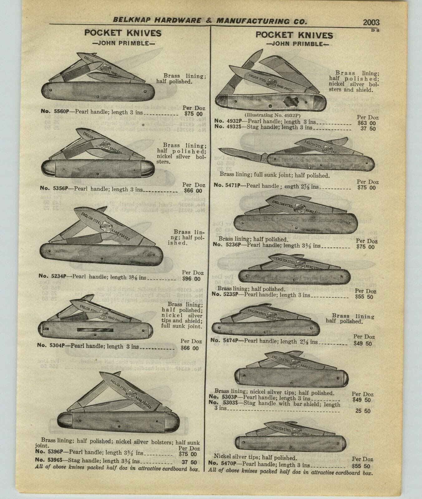 1927 PAPER AD 25 PG John Primble Pocket Knife Knives English Steel Hand Forged 2