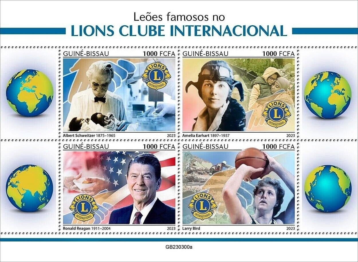LIONS CLUB INTERNATIONAL Famous Members Charity Stamp Sheet (2023 Guinea-Bissau)
