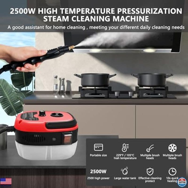2500W Handheld Steam Cleaner - Portable with 3 Brush Heads for Deep Cleaning 2