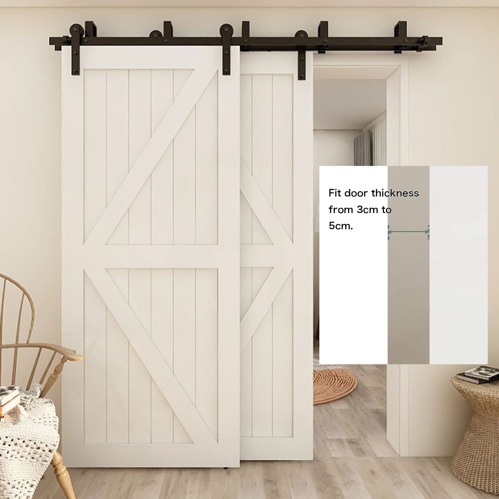 4-20FT Bypass Sliding Barn Wood Door Hardware Closet Track Kit For Double Door 5