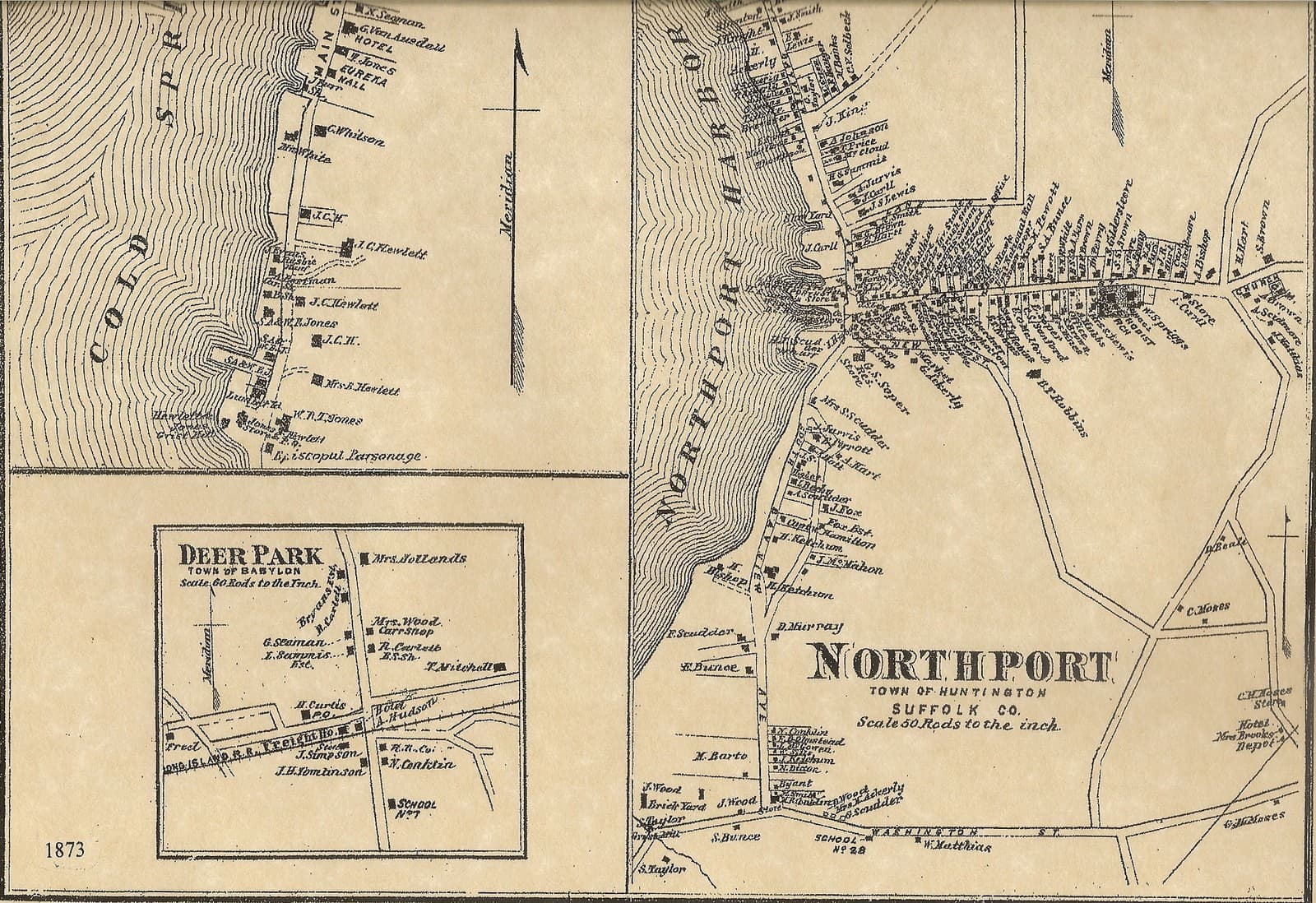 Cold Spring Huntington Bay Northport Halesite NY 1873 Map with Homeowners Names 3
