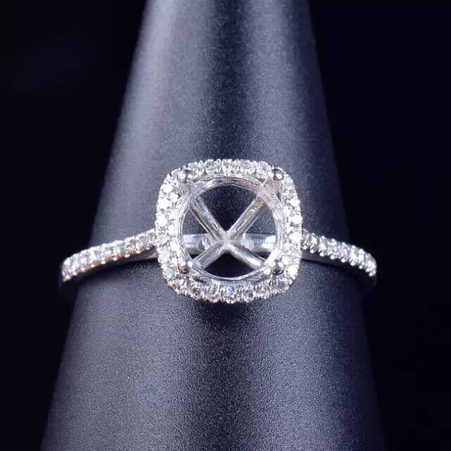 6 MM Round Moissanite Women Semi Mount Halo Wedding Ring 14K White Gold Plated 6