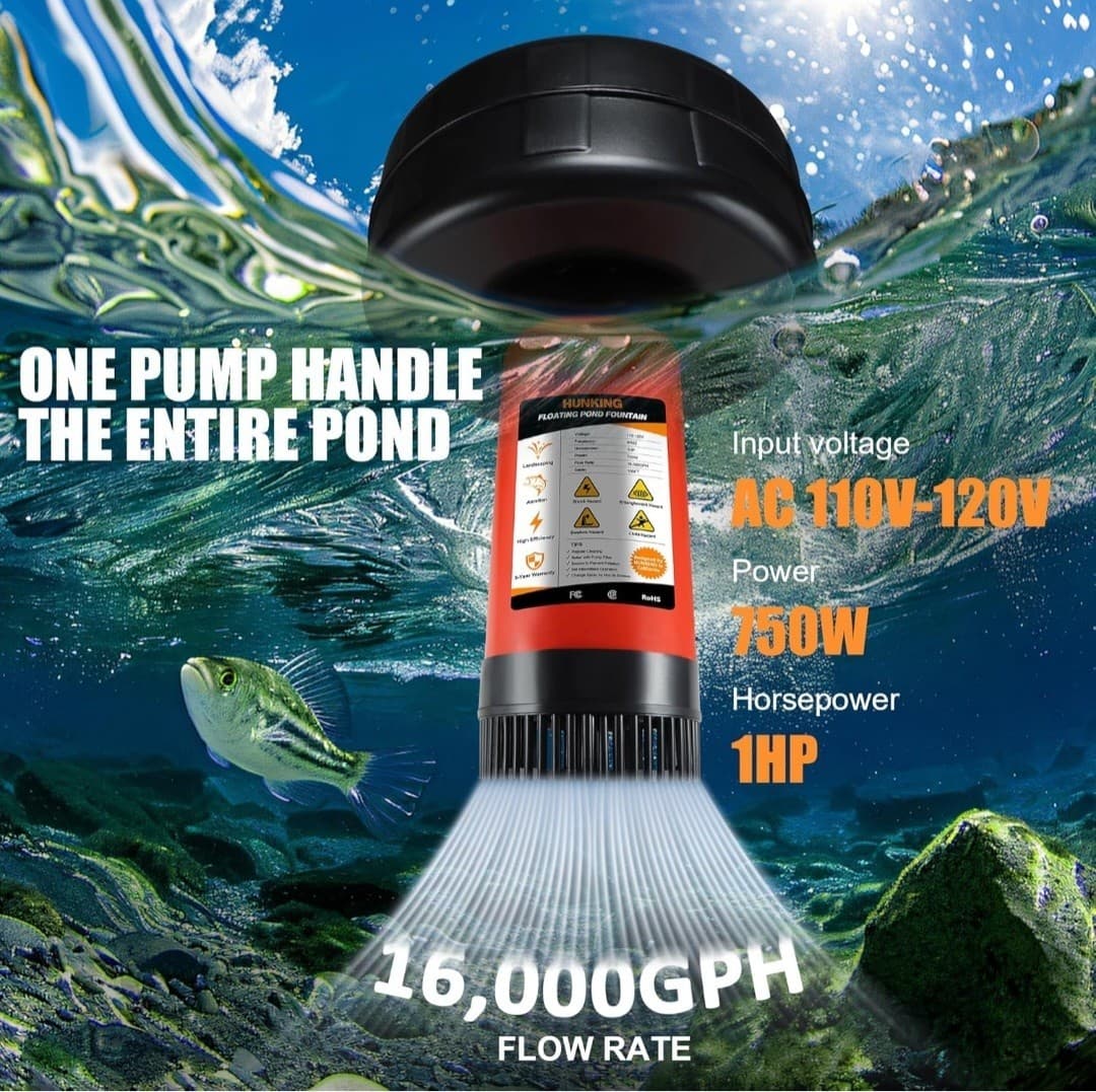 Pond Fountain Aerator 750W 1HP 15000 GPH Floating Aerating Pump 100Ft Power Cord 4