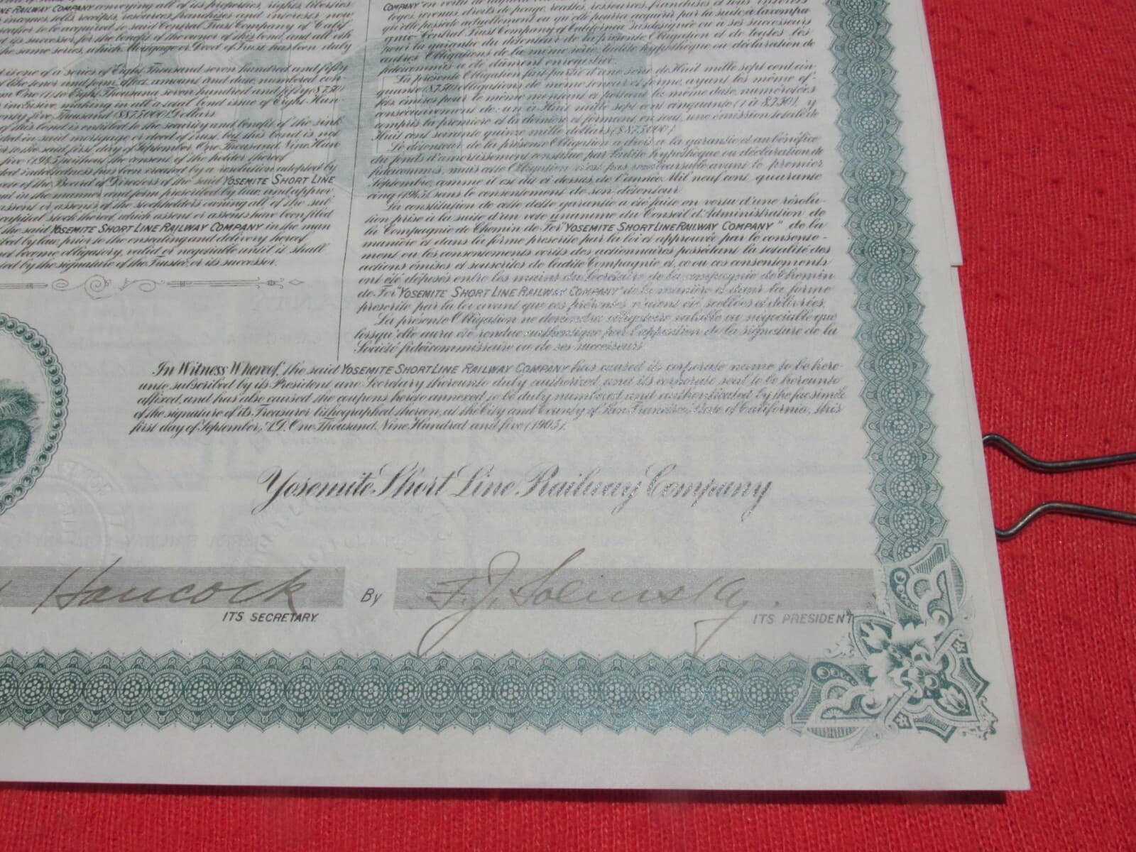 YOSEMITE SHORE LINE RAILWAY  BOND LOT CO 2