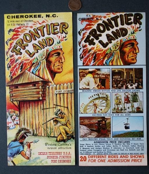 1960s Cherokee North Carolina Frontierland amusement park TWO brochure set COOL-