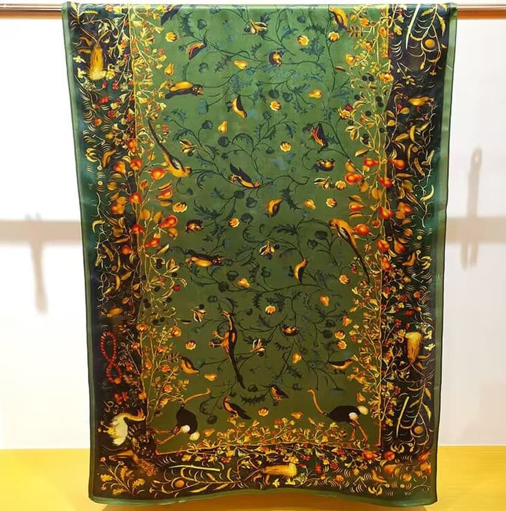 Women Square 100% Mulberry Silk Scarf Vintage Shawl Print Hand Rolled Gift 180cm 2