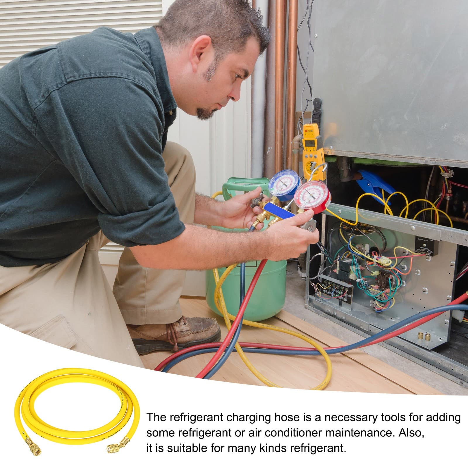 1/4SAE Refrigerant Charging Hose 8ft 500PSI 2500PSI Manifold Gauge Hose for HVAC 5