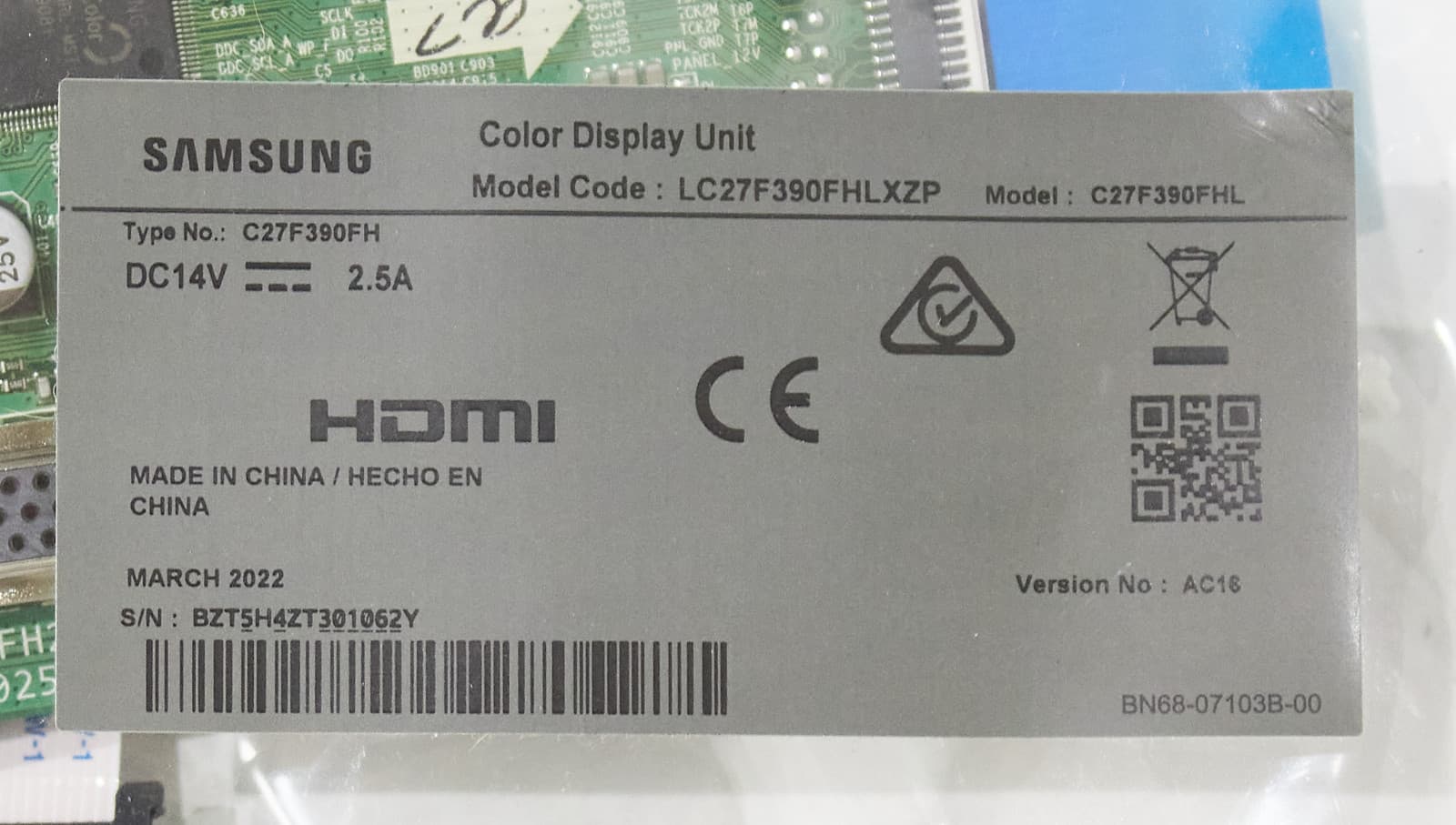 Samsung C27F390FH curve monitor logic main board LC27F390FHNXGO LC27F390FHLXZP 5