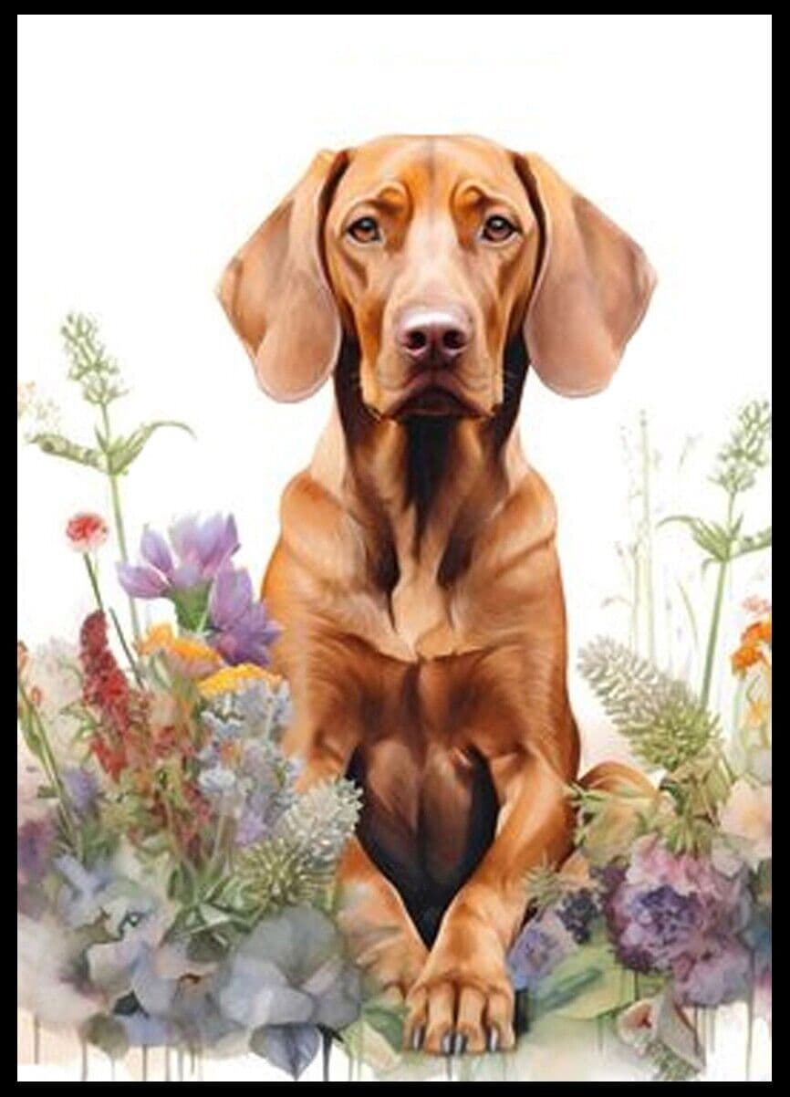 HUNGARIAN VIZSLA DOG AND FLOWERS GREETINGS NOTE CARD