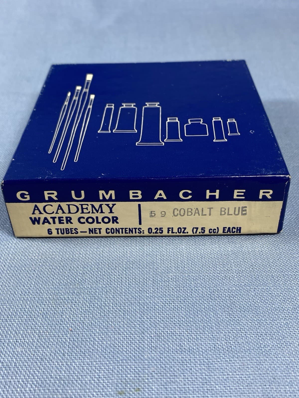 Vtg 6 Grumbacher Cobalt & Prussian Blue Academy Watercolor Paint Tubes .25 oz 4