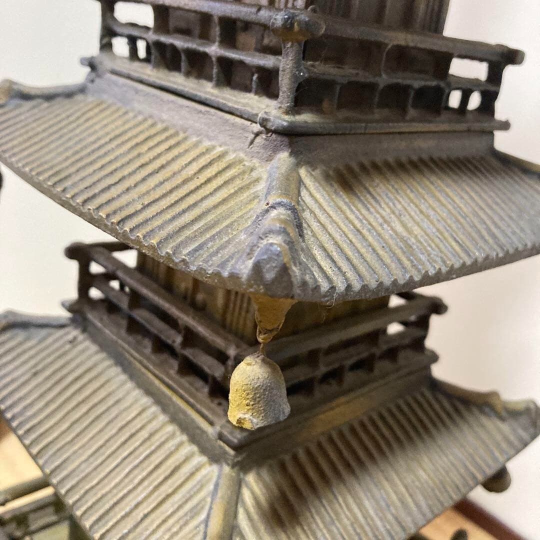 Japanese Antiques Metallic five-story pagoda ornament Height:30.7inches 3