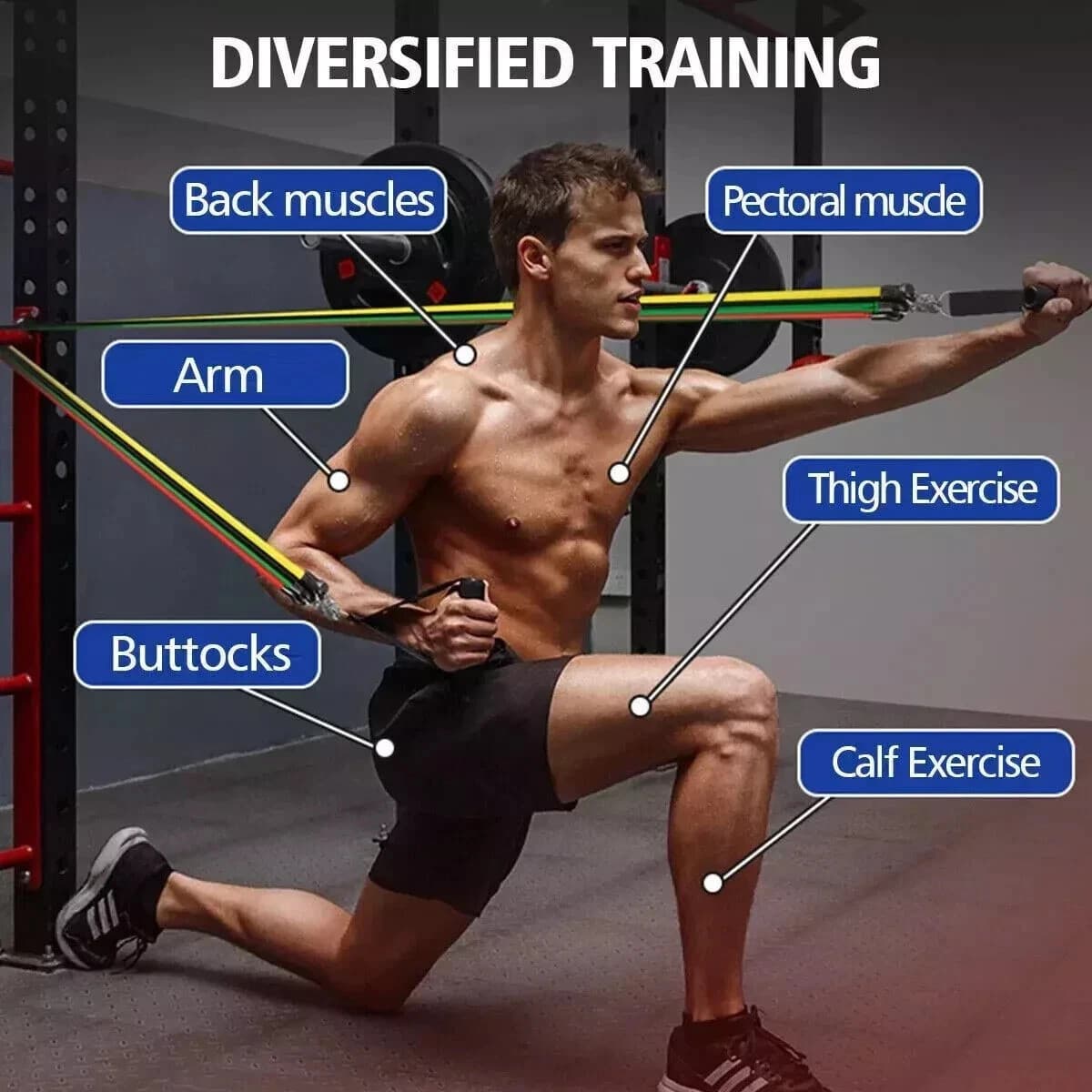 12 PCS Resistance Band Set Yoga Pilates Abs Exercise Fitness Tube Workout Bands 6