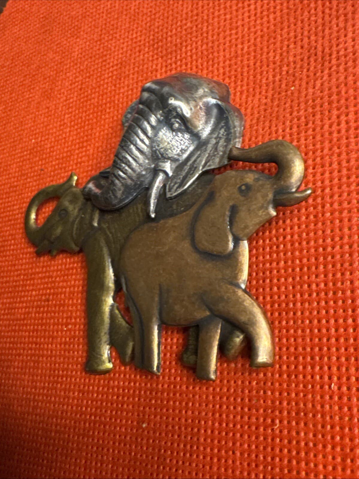 Big Elephant Brooch Pin 3D Mixed Metals Figural Animal 3 1/4” Long, 2  5/8” Tall 3