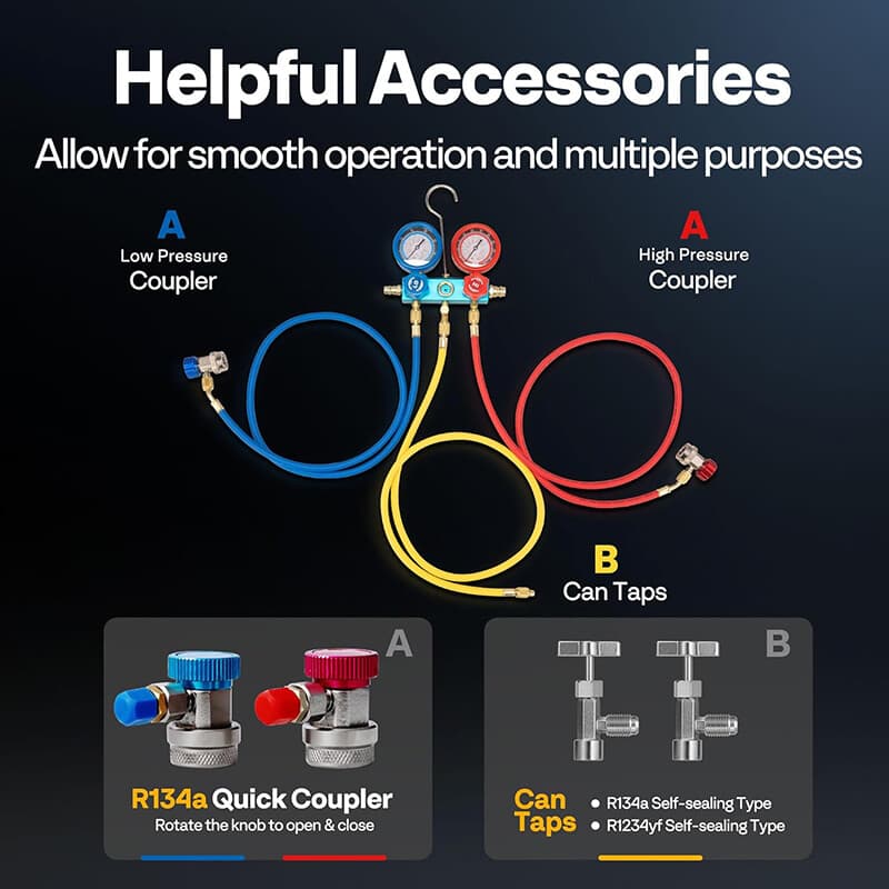 4.5CFM 1/3HP Air Vacuum Pump AC Manifold Gauge Set R32 R1234yf R134a R22 R410a 6