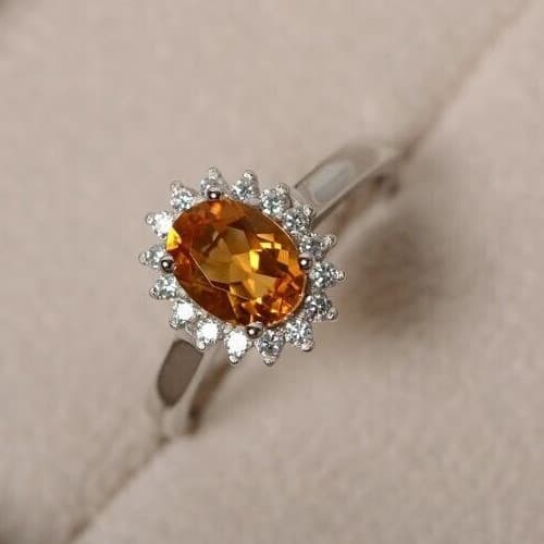 4.00 Ct Certified Oval Shape Natural Orange Diamond Ring VVS1 White Gold Finish