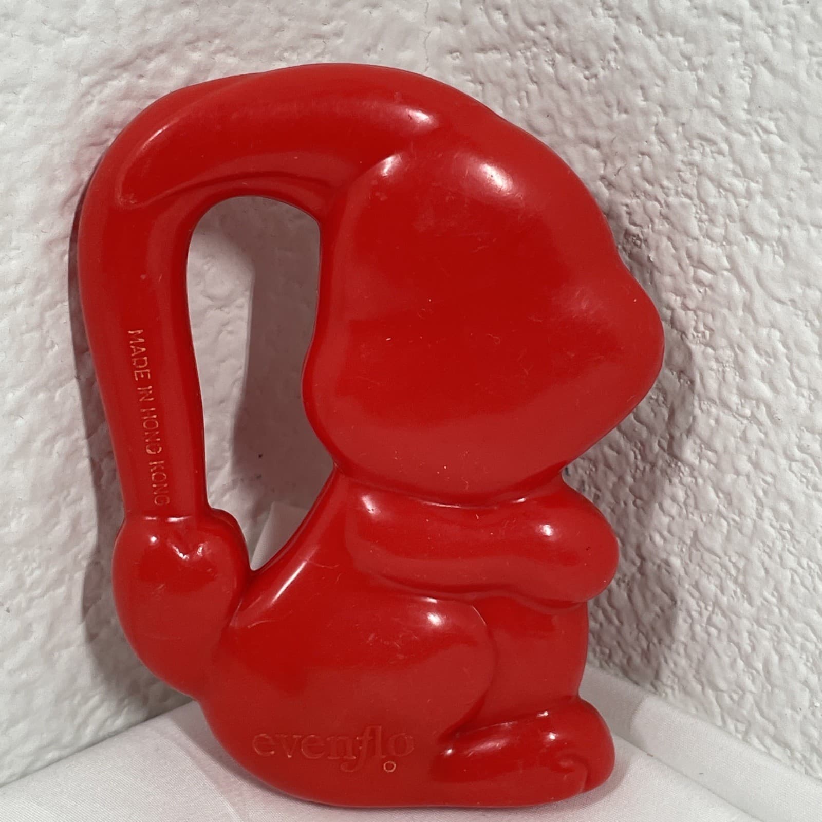 VINTAGE Evenflo Plastic Red and White Rabbit Bunny Rattle Baby Toy 3.5” USED 2