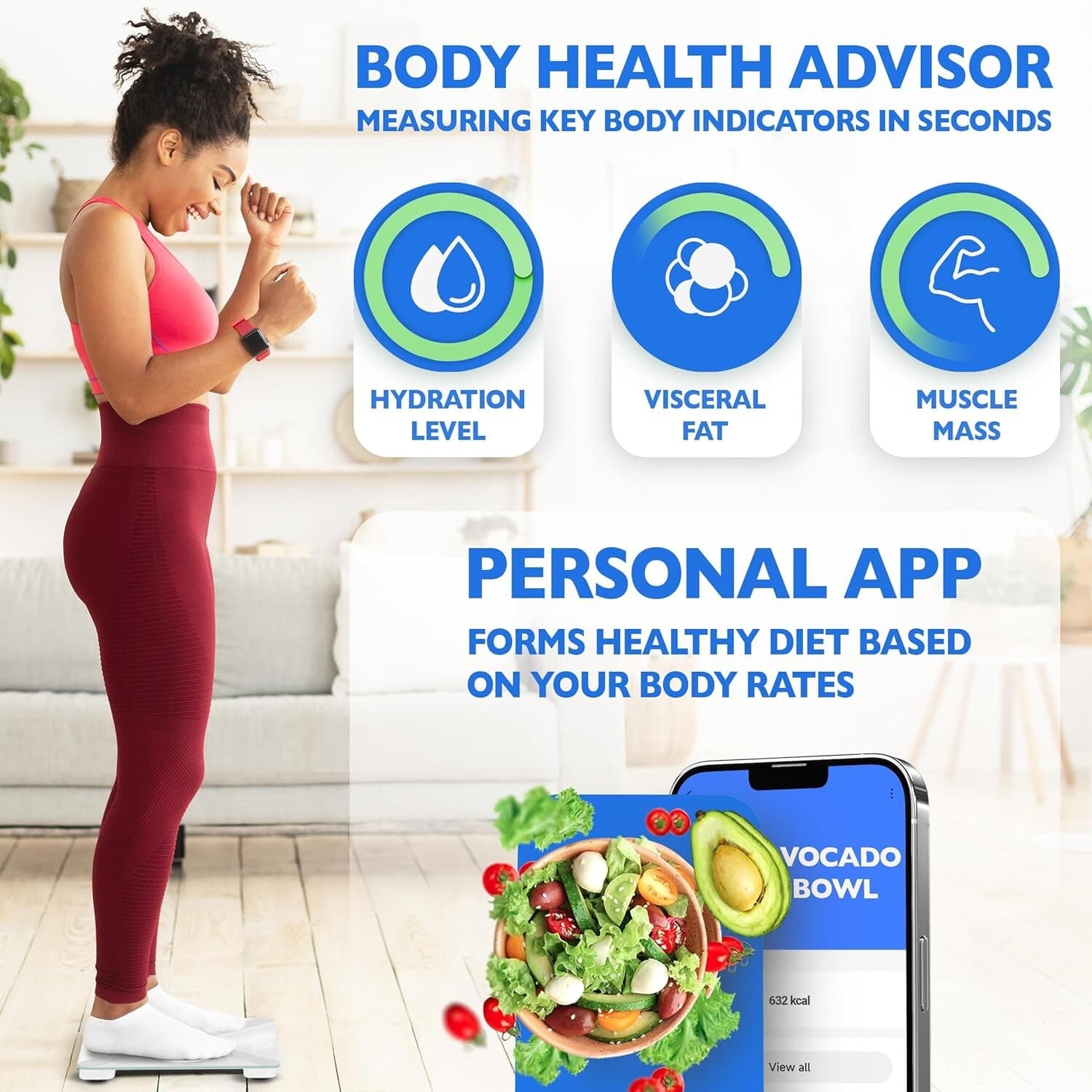 T Electronics Smart Scale for Body Weight with APP - Weight Loss Control - WHITE 2