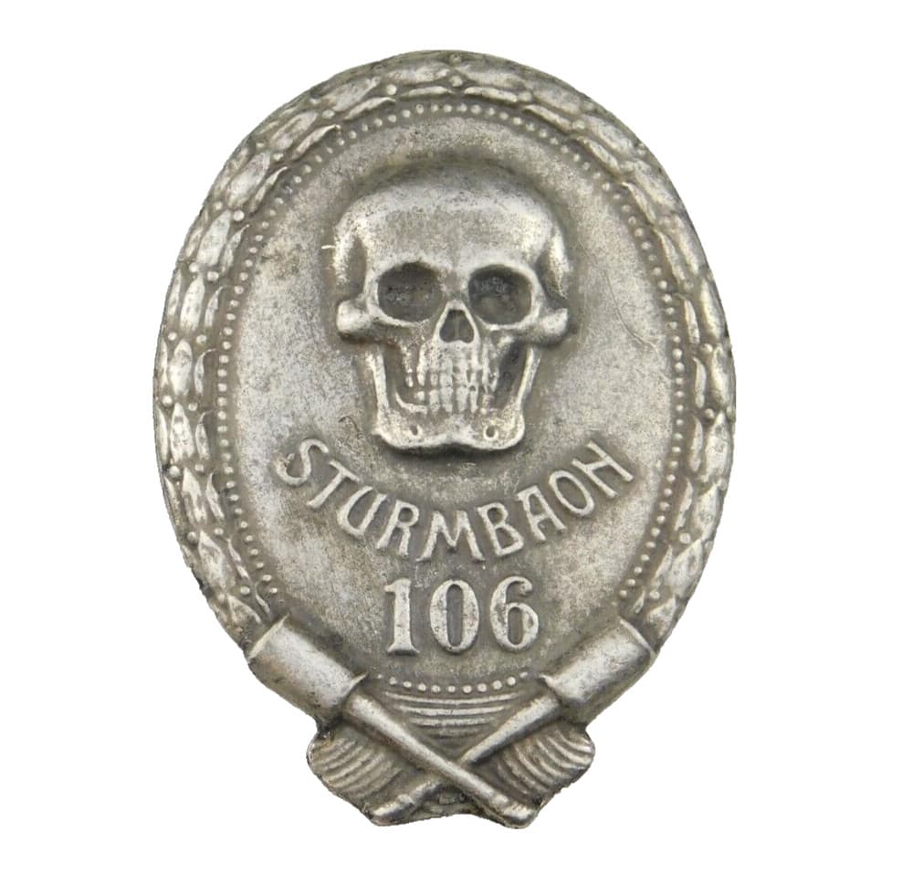 3991 WW1 GERMAN PRUSSIA STURM BAON 106 ORDEN BADGE