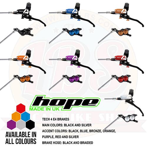 Hope Tech 4 E4 Enduro MTB Brakes - Black / Braided Hose - All Colors - Brand New 2